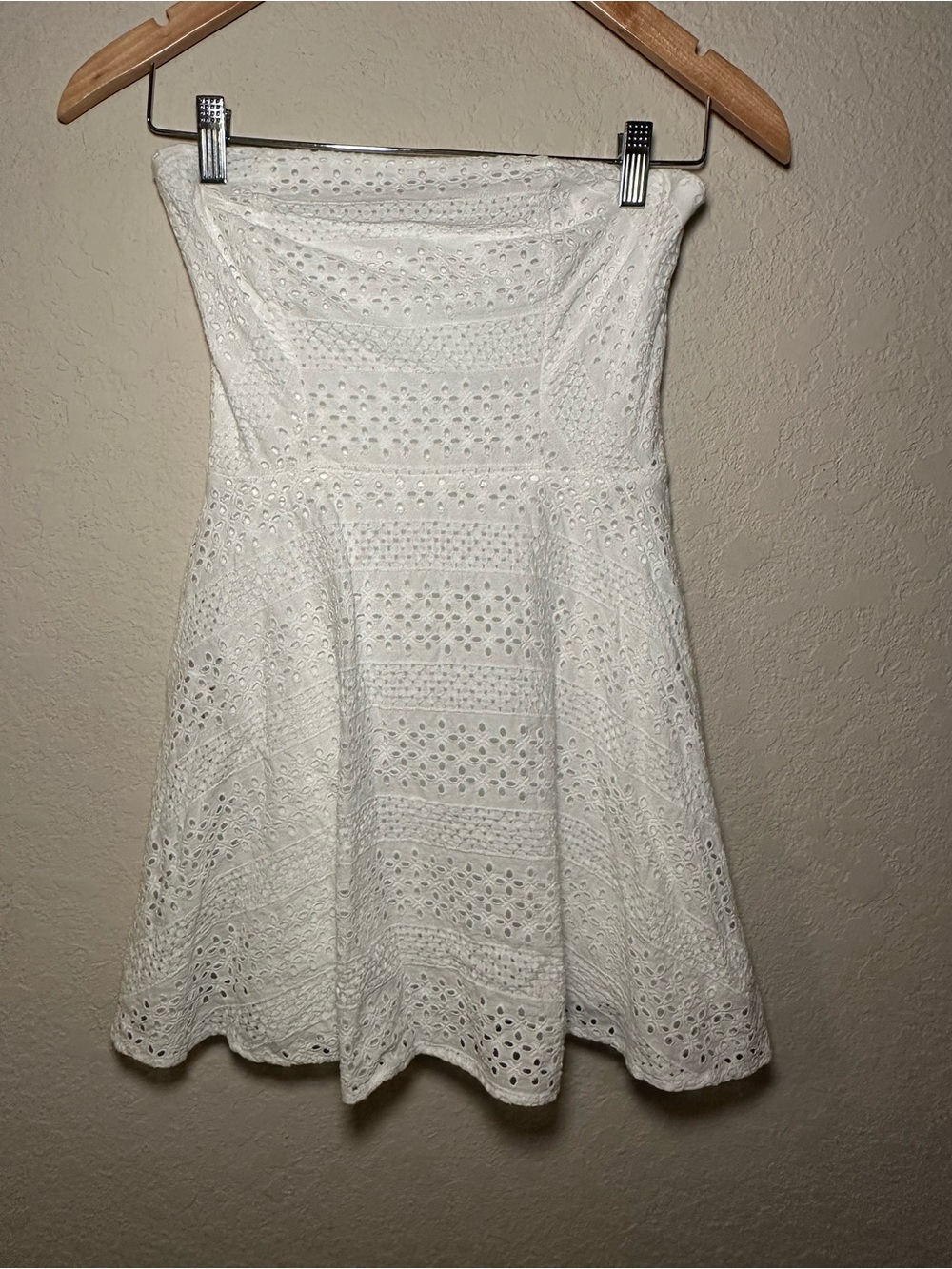 White Strapless Eyelet Fit & Flare Dress